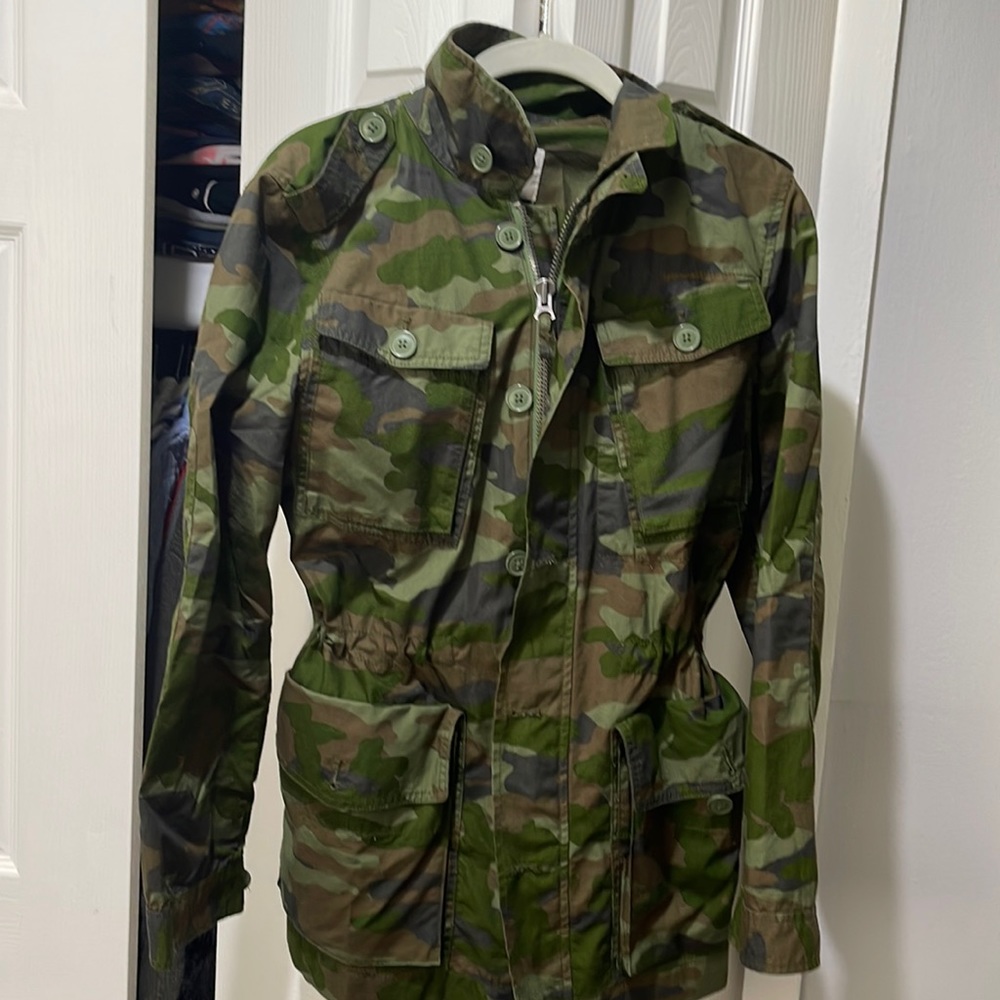 Jcrew Utility Jacket Camo with Detachable Hood